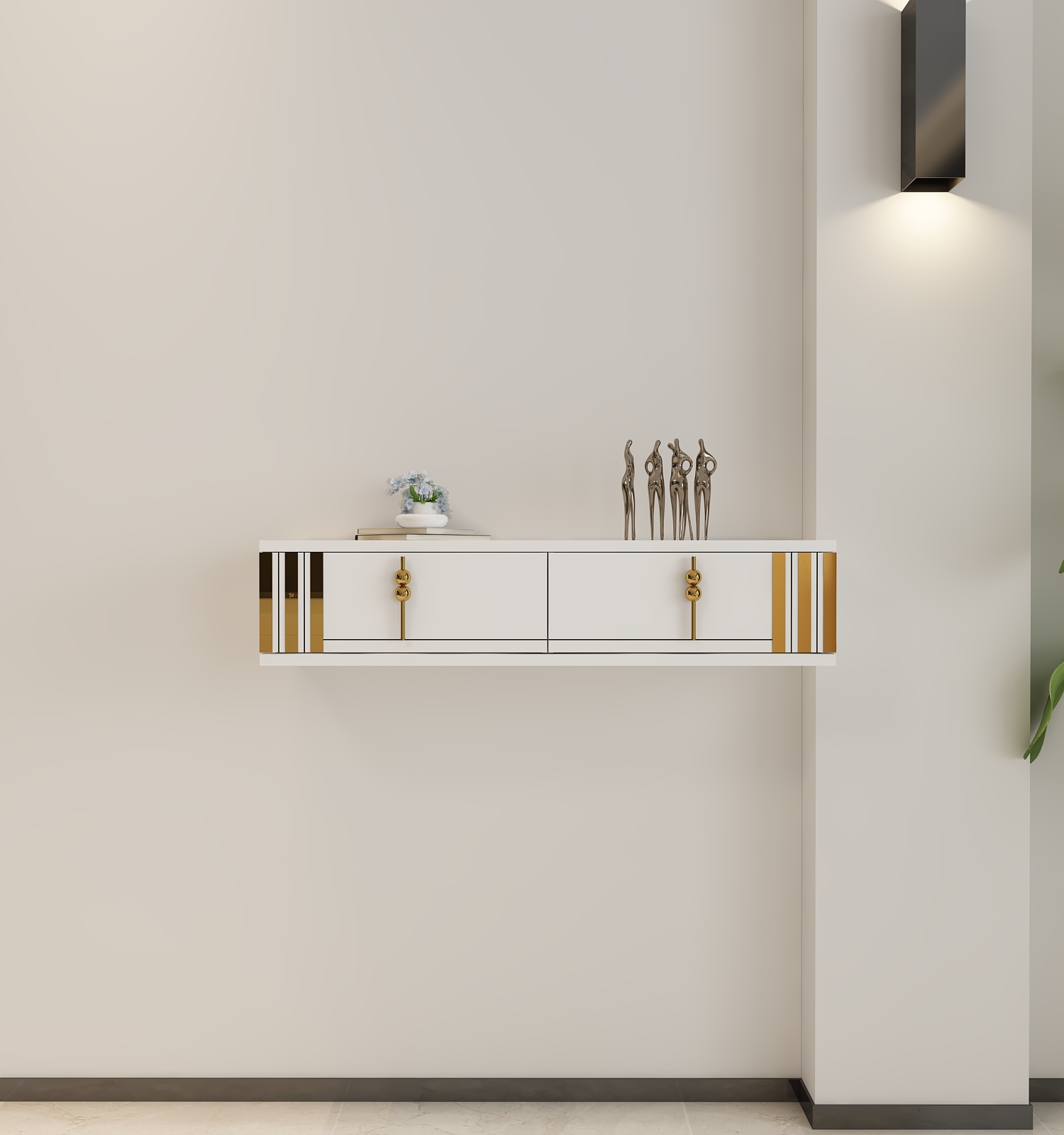 Skyp 90 cm Duvara Monte Dresuar Beyaz - Altın