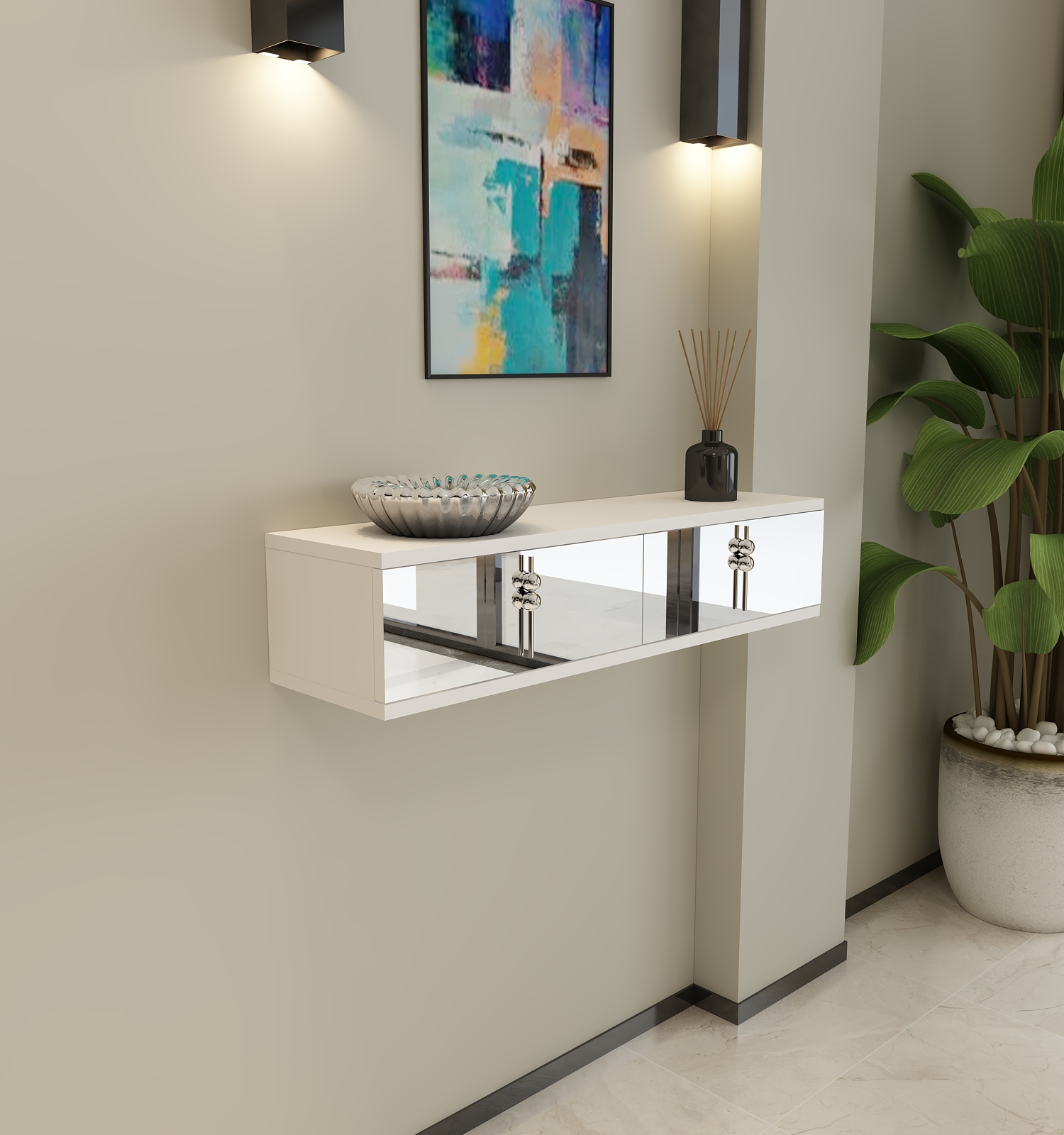 Skyp 90 cm Kapaklı, Raflı ,Duvara Monte Dresuar- Antrasit-Gümüş