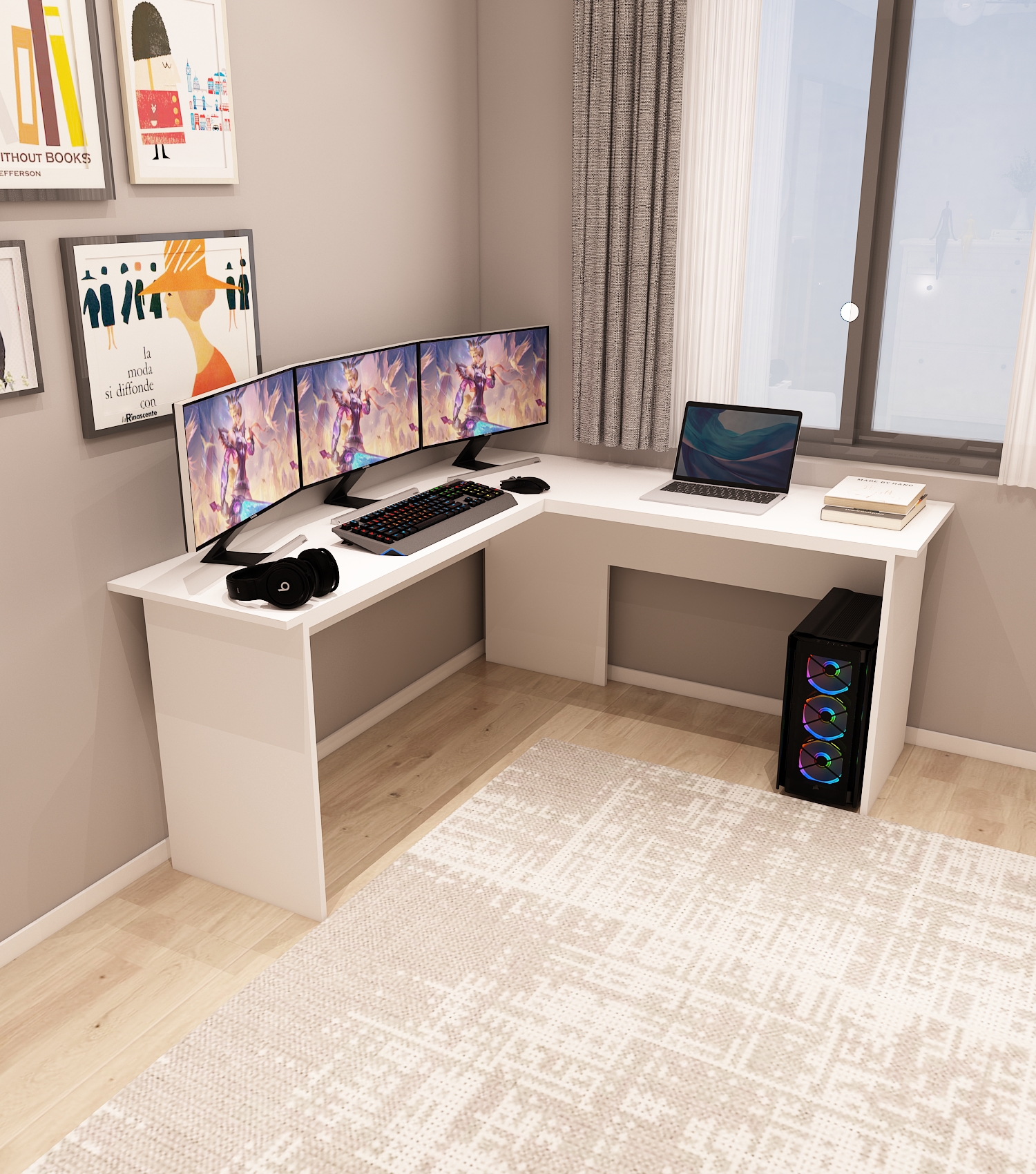 Kerva L Çalışma Masası | Beyaz - Beyaz